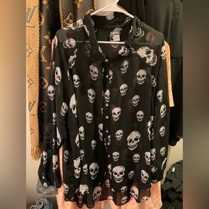 Sz 3X Dots sheer skull blouse button up shirt